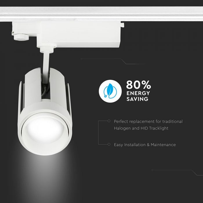35W(2900Lm) profesionālais LED CREE sliežu prožektors 3 fāžu, IP20, V-TAC, auksti balta gaisma 6500K