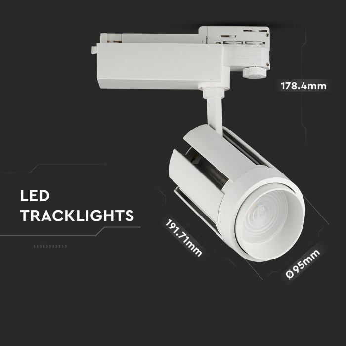 35W(2900Lm) profesionālais LED CREE sliežu prožektors 3 fāžu, IP20, V-TAC, auksti balta gaisma 6500K
