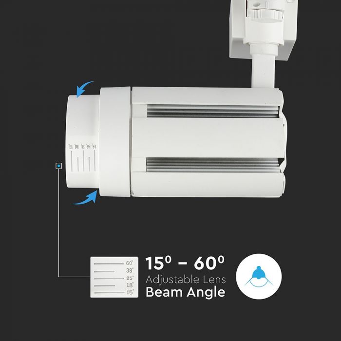 35W(2900Lm) profesionālais LED CREE sliežu prožektors 3 fāžu, IP20, V-TAC, auksti balta gaisma 6500K