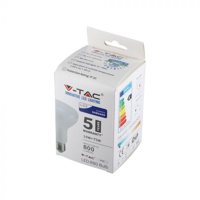 E27 10W(800Lm) LED-pirn, R80, V-TAC SAMSUNG PRO, 5 aastat garantiid, 6400K jaheda valge valgus