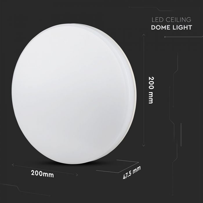 15W(1250Lm) LED plafons, IP44, apaļš, V-TAC, auksti balta gaisma 6400K