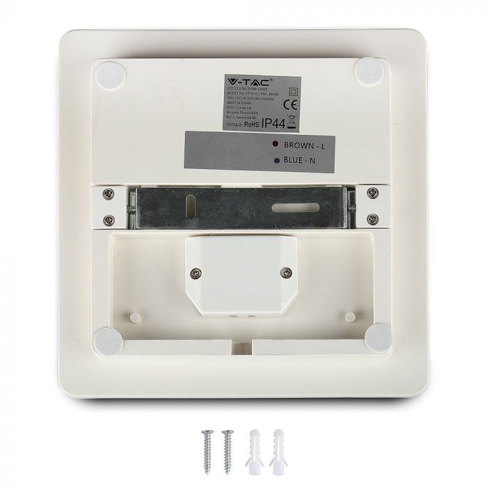 15W(1250Lm) LED plafons, IP44, kvadrāts, V-TAC, silti balta gaisma 3000K