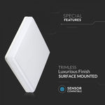 15W(1250Lm) LED plafons, IP44, kvadrāts, V-TAC, silti balta gaisma 3000K