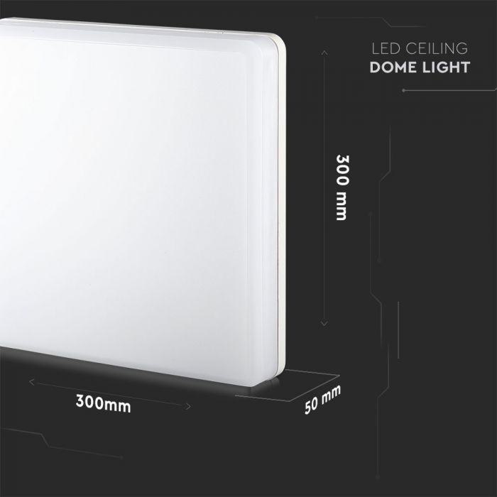 25W(2500Lm) V-TAC SAMSUNG LED plafons, kvadrāta, balts, IP44, IK08, silti balta gaisma 3000K