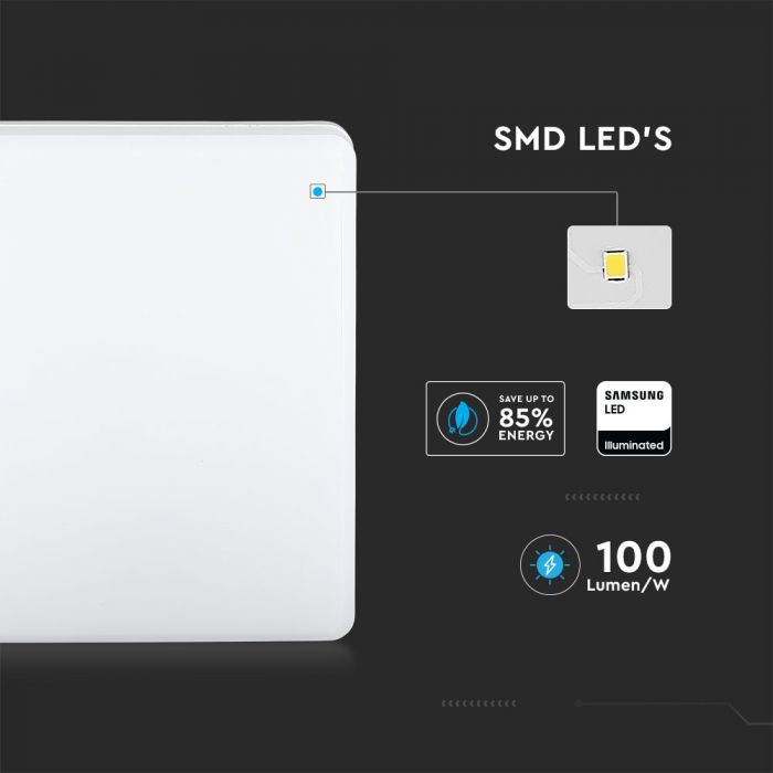 25W(2500Lm) V-TAC SAMSUNG LED plakat, ruudukujuline, valge, IP44, IK08, neutraalne valge valgus 4000K