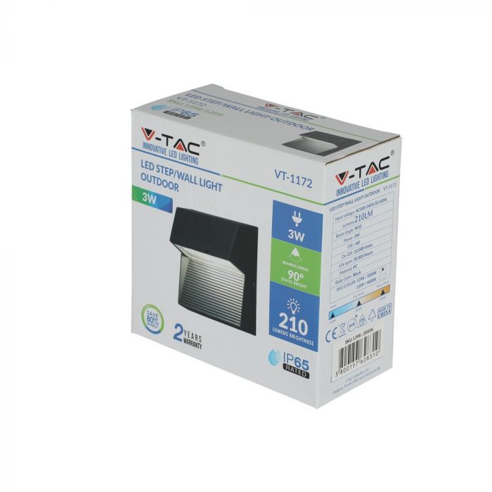 3W(210Lm) LED Kāpņu gaismeklis, kvadrāta, V-TAC, IP65, neitrāli balta gaisma 4000K