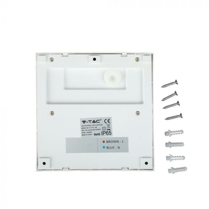 3W(210Lm) LED Kāpņu gaismeklis, kvadrāta, V-TAC, IP65, neitrāli balta gaisma 4000K