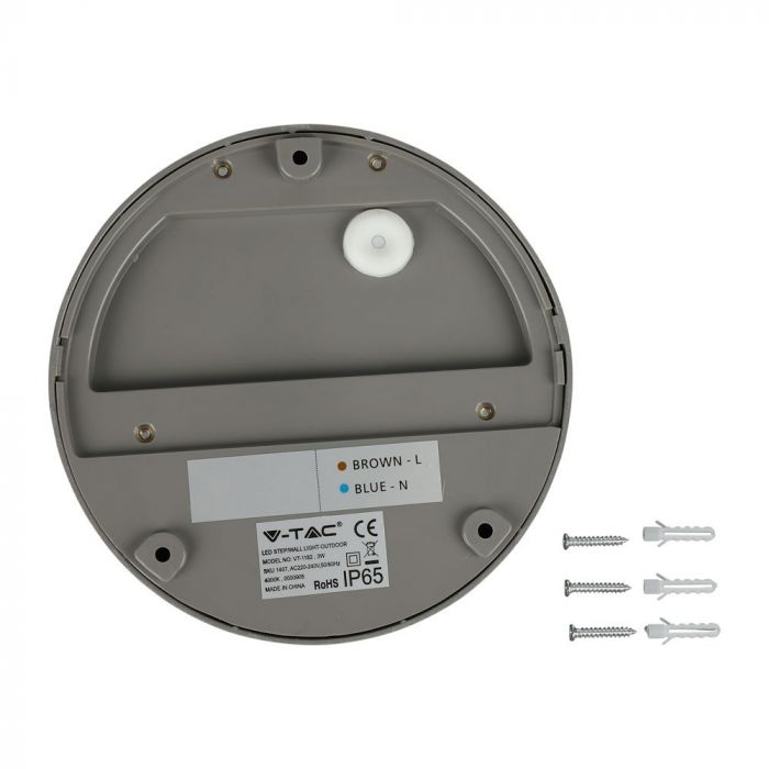 Светодиодный светильник для лестниц 3W(210Lm), круглый, V-TAC, IP65, нейтральный белый 4000K
