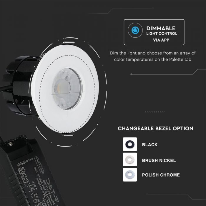 10W(850Lm) LED BLUETOOTH infälld trapphusarmatur, rund, vit, V-TAC, IP65, 2700-6500K