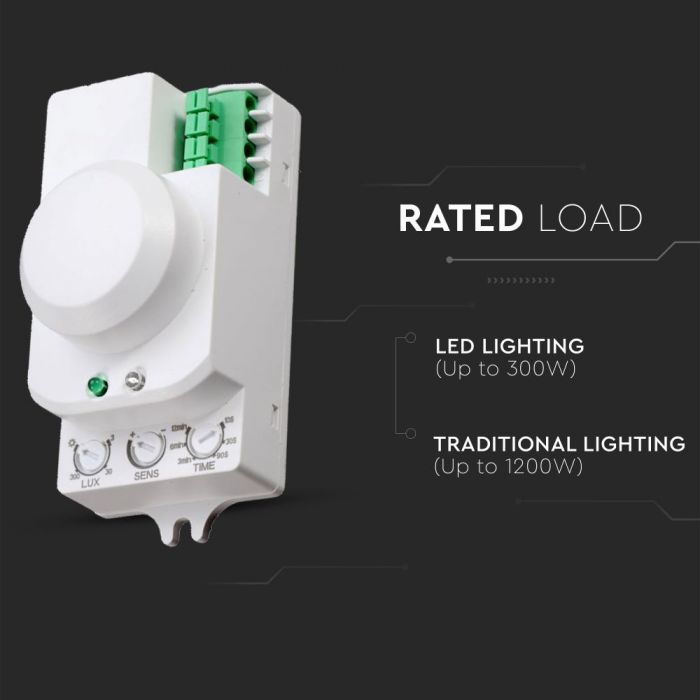 LED 300W Mikroviļņu kustības sensors ar iespēju ieslēgt gaismekli ar slēdzi, balts, V-TAC