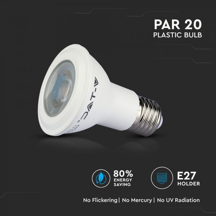 E27 7W(495Lm) LED Spuldze PAR20, V-TAC SAMSUNG PRO, garantija 5 gadi, neitrāli balta gaisma 4000K