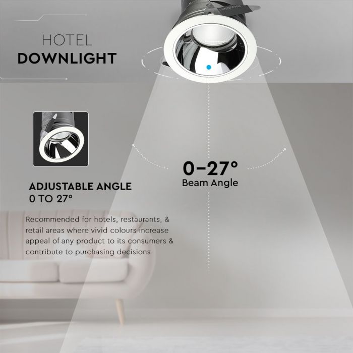 10W(650Lm) LED griestu gaismeklis viesnīcām ar COB CREE diodi, garantija 5 gadi, IP20, CRI>95, V-TAC, neitrāli balta gaisma 4000K