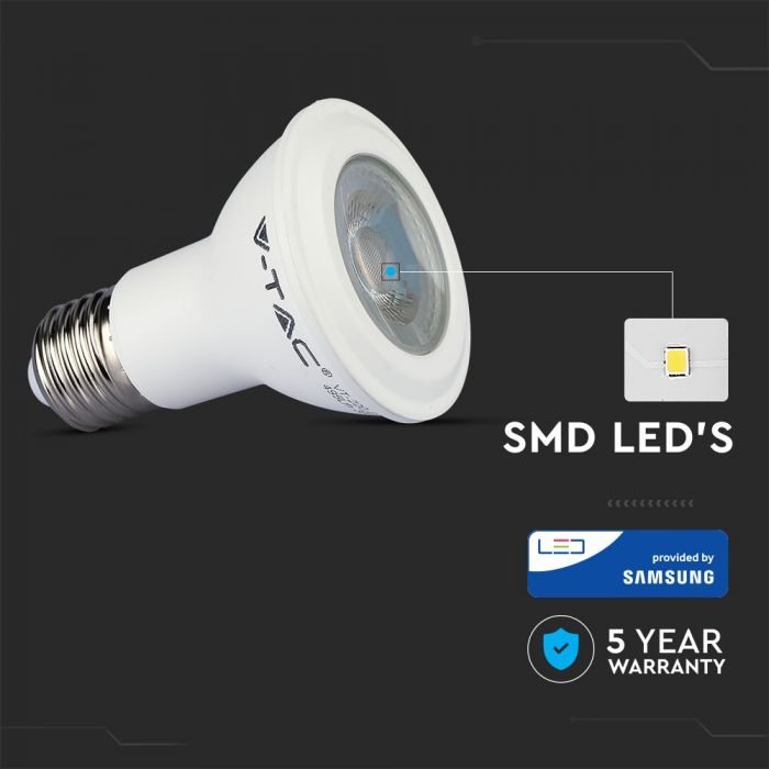 E27 7W(495Lm) LED Spuldze, PAR20, V-TAC SAMSUNG PRO, garantija 5 gadi, auksti balta gaisma 6400K