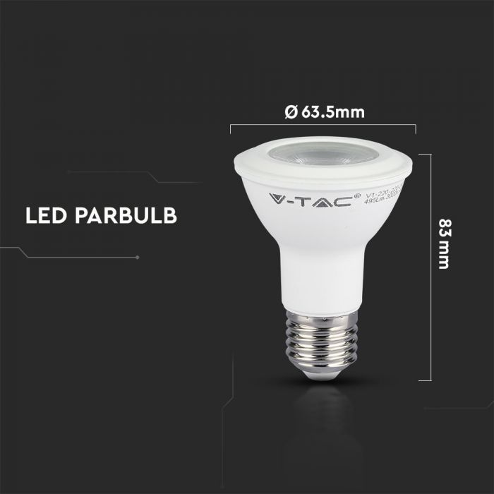 E27 7W(495Lm) LED Bulb, PAR20, V-TAC SAMSUNG PRO, warranty 5 years, cold white light 6400K