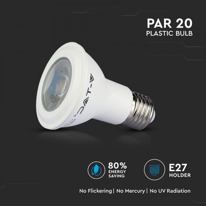 E27 7W(495Lm) LED Bulb, PAR20, V-TAC SAMSUNG PRO, warranty 5 years, cold white light 6400K