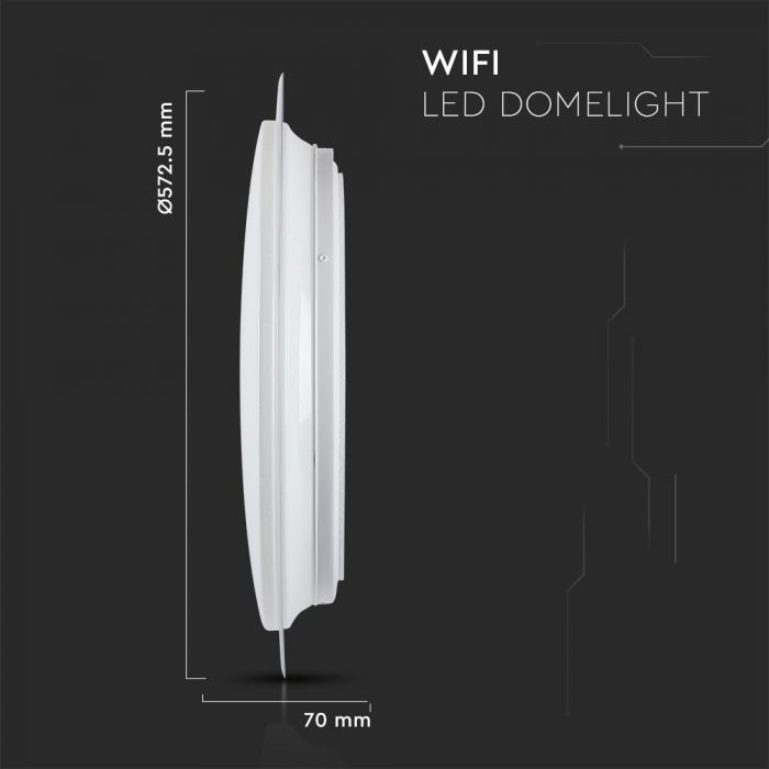 Круглый купольный светильник 60W(4200Lm) LED V-TAC SMART WIFI с пультом ДУ, IP20, белый, диммируемый, совместим с Google home и Amazon Alexa