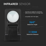 Infrared sensor, rotatable, black, adjustable time, LUX, Max 1000W LED, 360°, IP65, V-TAC