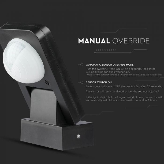 Infrared sensor, rotatable, black, adjustable time, LUX, Max 1000W LED, 360°, IP65, V-TAC