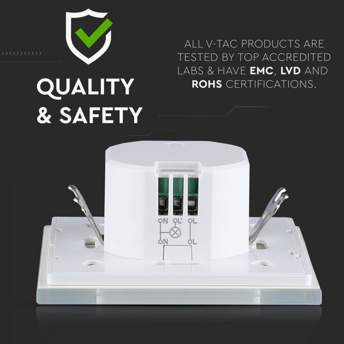 LED mikroviļņu kustības sensors, iebūvējams, balts, IP20, Max.1200W/300W LED, V-TAC