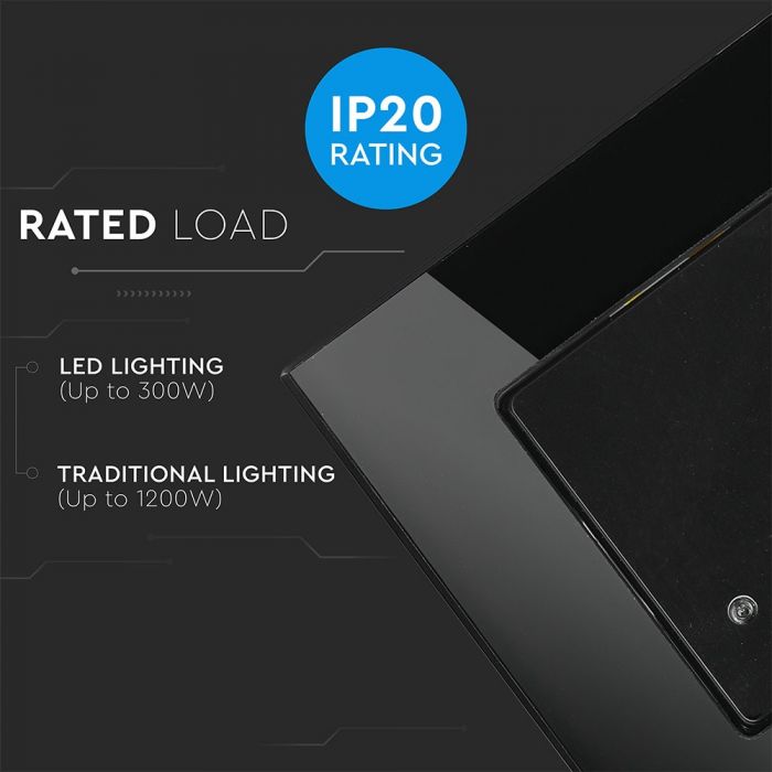 Светодиодный микроволновый датчик движения, встраиваемый, черный, IP20, макс.1200Вт/300Вт LED, V-TAC