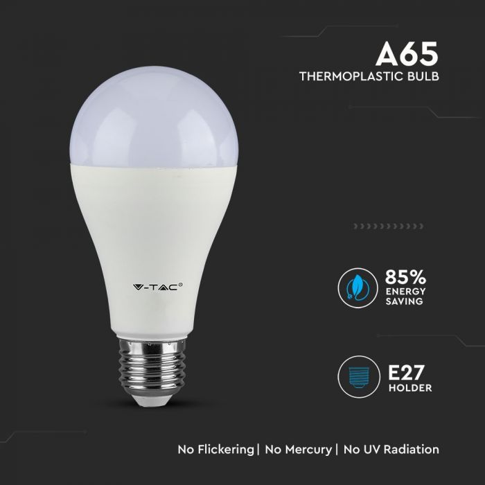 E27 15W(1250Lm) LED Spuldze V-TAC SAMSUNG, garantija 5 gadi, A65, silti balta gaisma 3000K