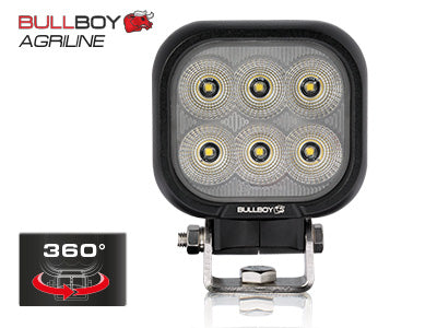 BULLBOY 60W(4330Lm) LED-arbetslampa, 4,2A - 12V, 360° monteringsfäste, DT-kontakt, R10, CISPR25 klass4, kallvitt ljus 5000K, 100/92(130)/73 mm