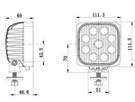 27W(1450Lm) 9-36V LED Domestic work lamp, RFI/EMC, IP68, CE, cool white light 6000K, 111/111/69 mm