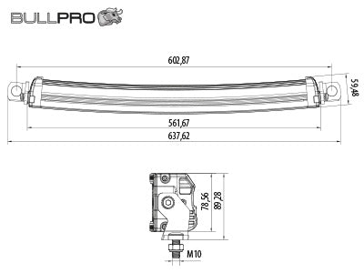 BULLPRO 200W(24000Lm) LED-arbetslampa, 427lx @10m, IP67, R10, kallvitt ljus 6000K, 562/90/60 mm