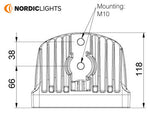 NORDIC 28W(2700Lm) LED lamp, IP68/IP6K9K, EMC CISPR 25 Class 5, black, cold white light 5000K, 156/48/118 mm