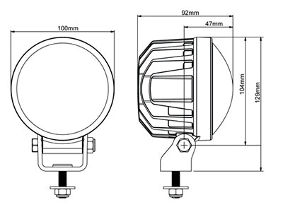 NORDIC 28W(1950Lm) LED lamp, 12V - 2.4A / 24V - 1.2A, IP68, IP6K9K, EMC CISPR 25 Class 5, black, cold white light 5000K