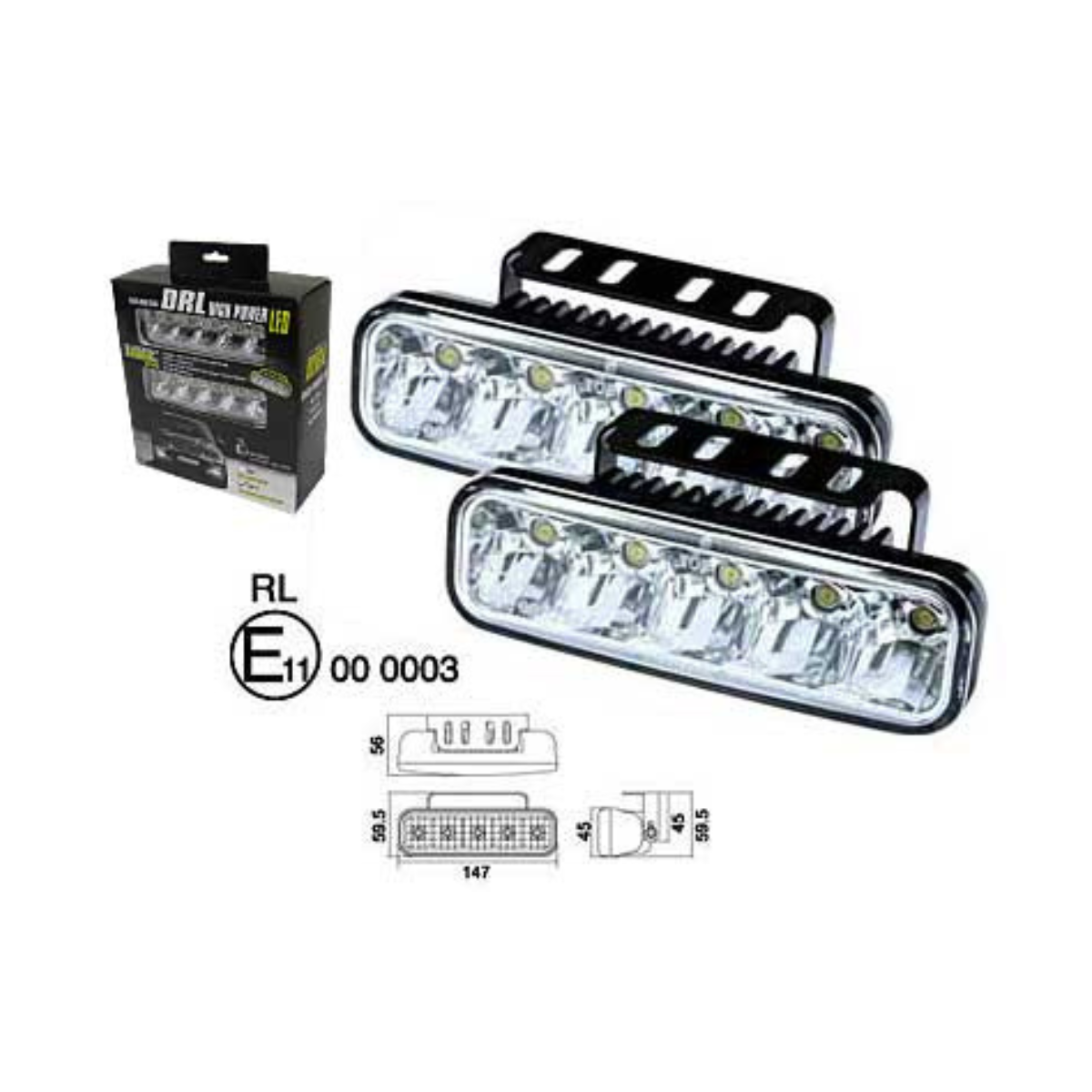 12-24V LED-varselljus, 5x1W LED, 147x45x56mm