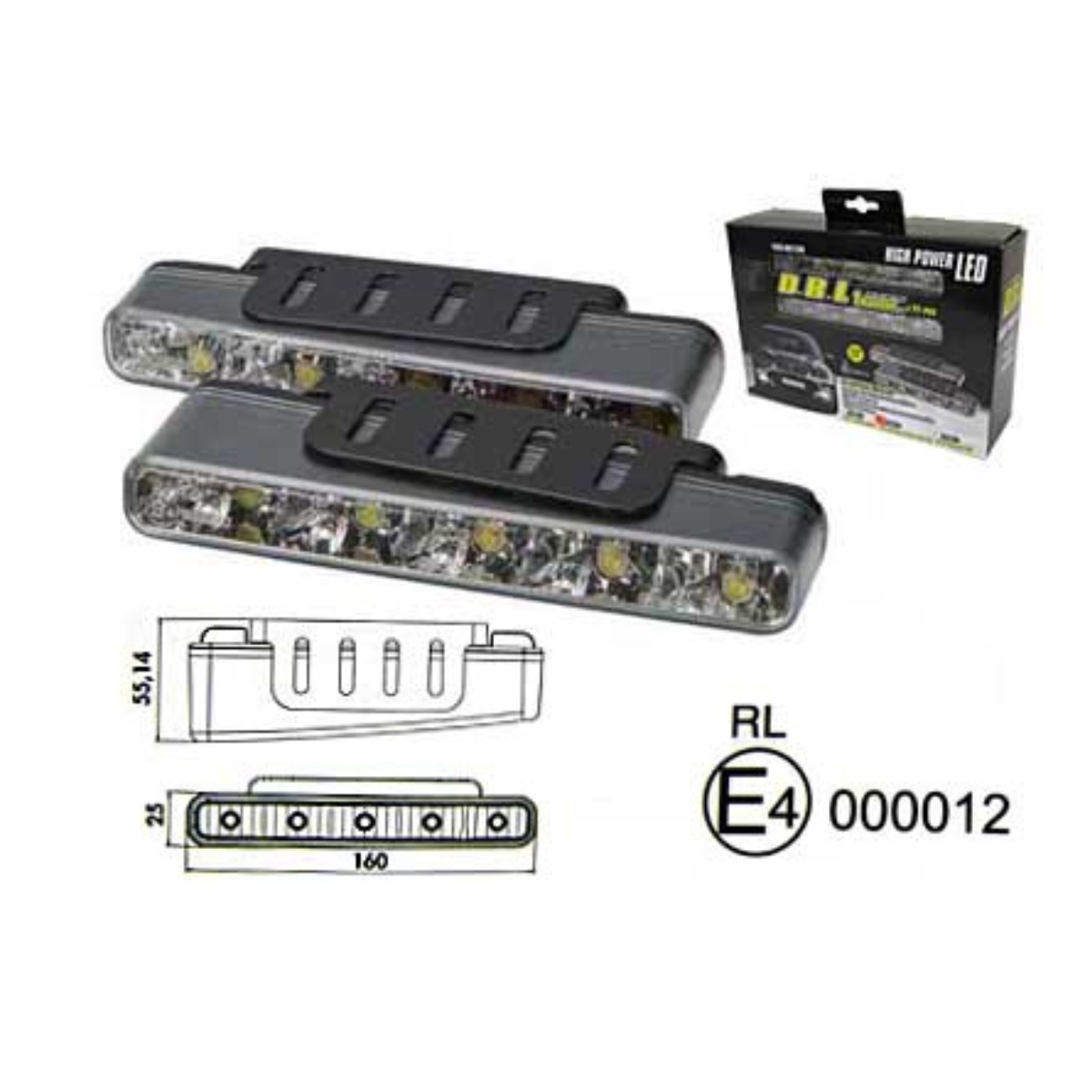 12V LED varselljus, 5x1W LED, 160x25x55mm
