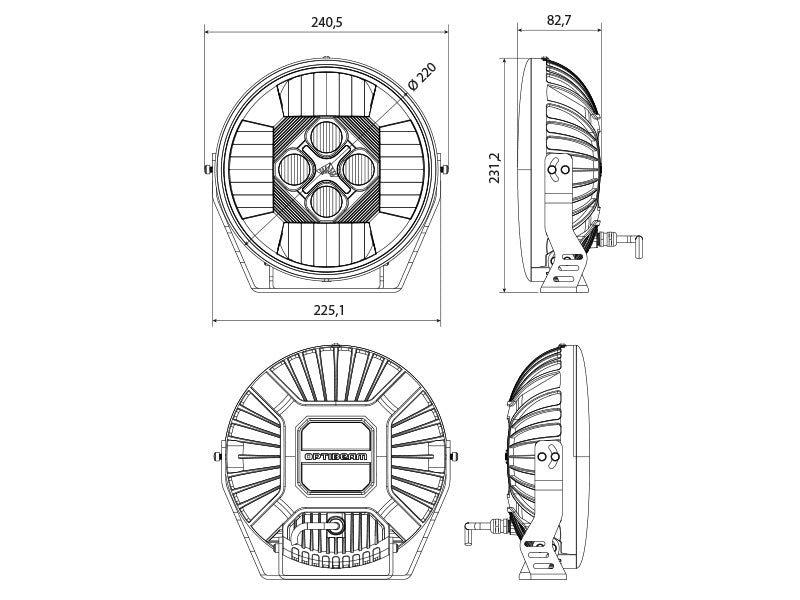 9-36V 11400Lm OPTIBEAM NIN9 8  LED lukturis, IP67,R148/149, R10, 4-pin DT, ø 220,00 x 83,00mm, garantija 3 gadi, auksti balta gaisma 5500K