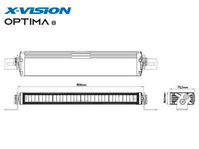 8x Osram LED (5500Lm) lineārais darba lukturis, 1 lux @ 347m, power consumption 12V 5.05A@13.7V / 24V 2.6A, IP69K, Ref. 40, R112, R10, 220cm 2-pin DT-plug, auksti balta gaisma 5000K, 404/38.5/79.2 mm