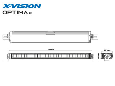 9-32V X-VISION OPTIMA 12 LED arbetslampa, 7000Lm, Ref. 50, R112, R10, kallvitt ljus 5000K, 584/38,5/79,2 mm