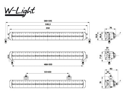 36x5W(15120Lm) 10-32V LED lineaarne töövalgusti, IP65, R10, R112, Impulse III, 2-pin DT, 2,20m, jaheda valge valgus 5000K, 527/56.6/75 mm