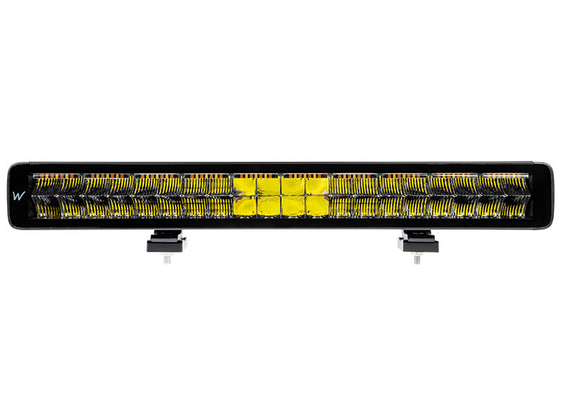 120W(5551Lm) 10-30V LED tālās gaismas lukturis ar dzeltenu brīdinājuma gaismu, IP67, R65, R7, 561.00 x 67.00 x 70.00mm, auksti balta gaisma 5700K