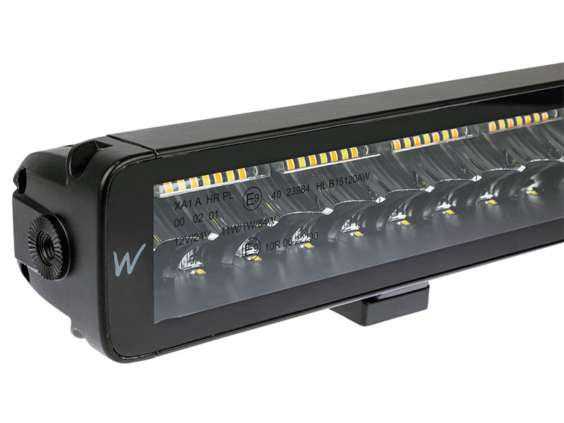 120W(5551Lm) 10-30V LED tālās gaismas lukturis ar dzeltenu brīdinājuma gaismu, IP67, R65, R7, 561/67/70 mm, auksti balta gaisma 5700K