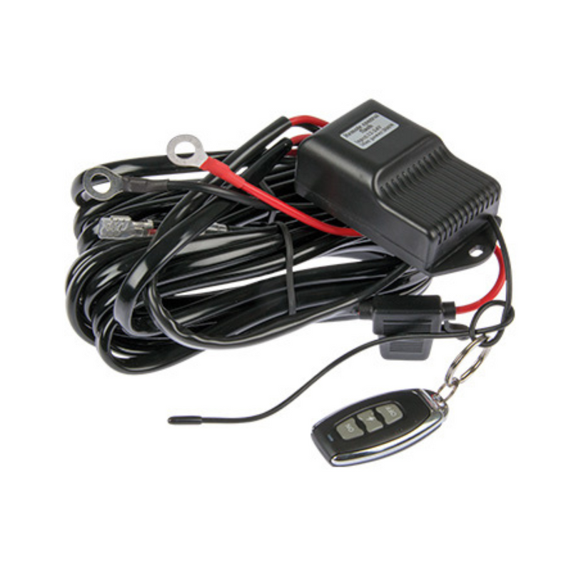 For two lights, with remote control, 12-24V, 300W max., complete wiring harness, from battery to lights