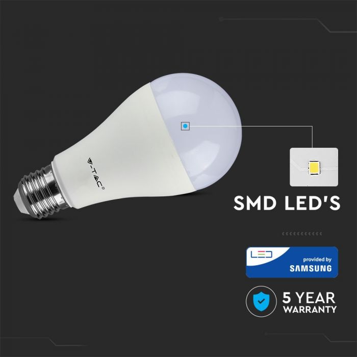 E27 15W(1250Lm) LED Spuldze V-TAC SAMSUNG, garantija 5 gadi, A65, auksti balta gaisma 6400K