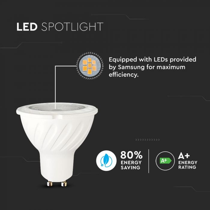 GU10 7W(480Lm) LED Spuldze V-TAC SAMSUNG PRO, garantija 5 gadi, neitrāli balta gaisma 4000K