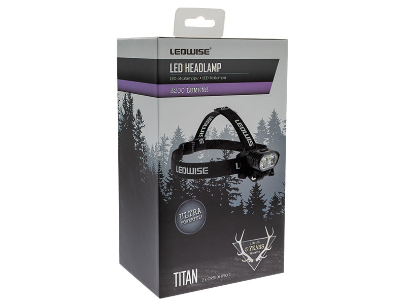 LED headlamp, IPX6, 3200lm, LEDs: 2x XHP50.2, battery: 7.2V 5200mAh with USB-C charging, double reflector, working temperature -28°C ... +102°C