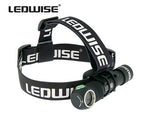 LEDWISE CREE XHP 50 LED professionell ficklampa, ingår: USB magnetisk laddningskabel, metallbältesklämma, pannband, 2 st, O-ring, användarmanual