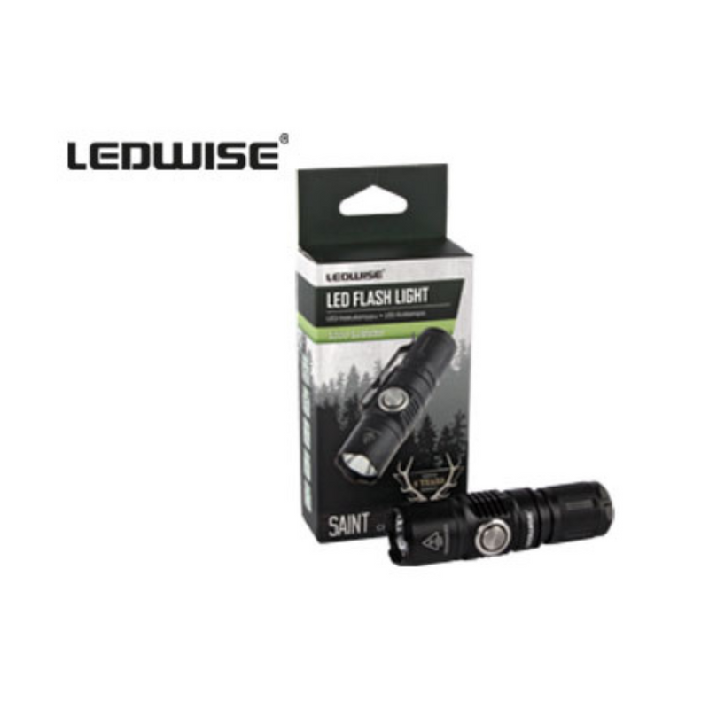 LEDWISE SAINT LED CREE XP-L professionaalne taskulamp, komplekt: 16340 aku, vööklamber, USB-kaabel, metallklamber ja O-rõngas.