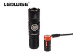 LEDWISE SAINT LED CREE XP-L professionell ficklampa, komplett set: 16340 batteri, bältesklämma, USB-kabel, metallklämma och O-ring
