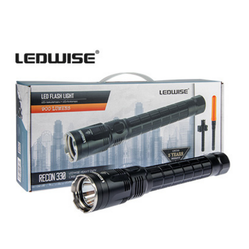 LEDWISE 12V LED professional light, black, CREE XP-L HD, 930lm, 47440cd, range 430m, specially designed for use by authorities: police, border guards, airport personnel, etc.