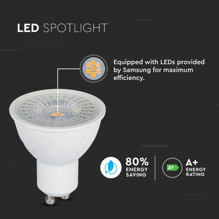 GU10 6.5W(480Lm) LED Spuldze V-TAC SAMSUNG PRO, garantija 5 gadi, auksti balta gaisma 6400K