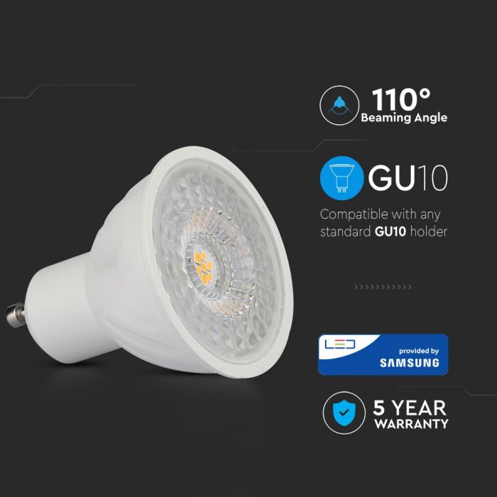GU10 6.5W(480Lm) LED Spuldze V-TAC SAMSUNG PRO, garantija 5 gadi, auksti balta gaisma 6400K