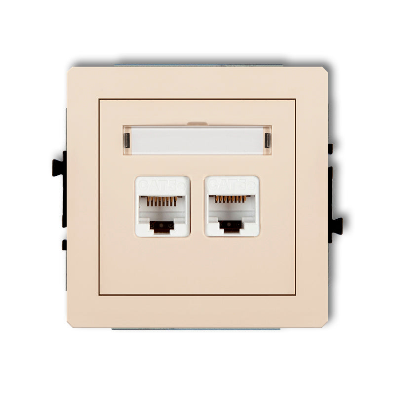 2-polig datoruttag 2xRJ45, cat.5e, 8-polig DECO, z/a, beige