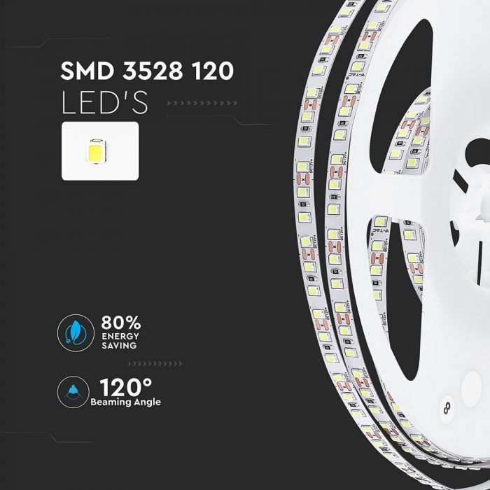 Цена на 1m_7.2W(600Lm) светодиодная лента, 120 диодов SMD3528, водонепроницаемый IP20, V-TAC, холодный белый свет 6400K